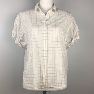 Xirena Top XS Button Down Short Sleeve Windowpane